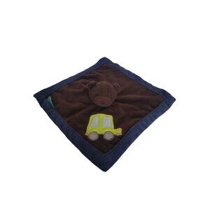 Tiddliwinks Security Blanket Brown Bear Green Bus Car Lovey Baby Blue Trim